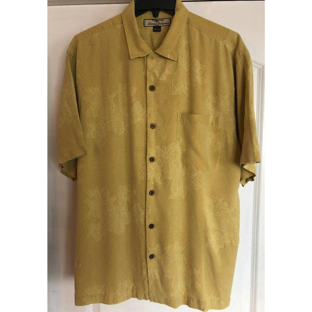 Tommy Bahama 100% Silk SS Yellow Flower Medium Men's Button Down Shirt